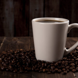 Blue Mesa blend coffee brewed and in a coffee cup