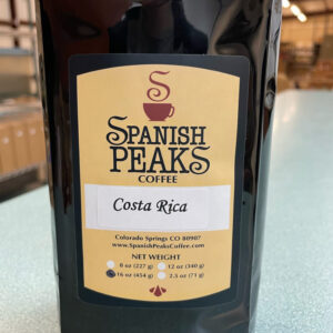 Spanish Peaks Coffee Costa Rica coffee beans in bag