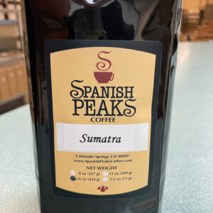 Spanish Peaks Coffee Sumatra coffee beans in bag